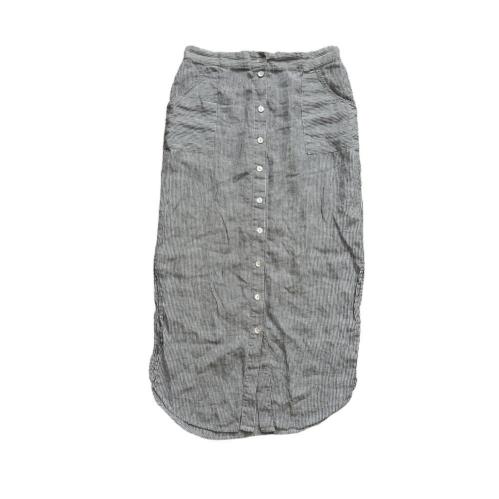Coastal St. Tropez West 100% Linen Button Front Midi Skirt Large Pinstripe